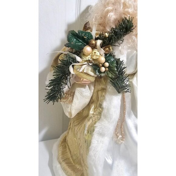 Victorian Gold Santa Claus Tree Topper 17" White Fur Christmas Holiday Figurine - Picture 8 of 10